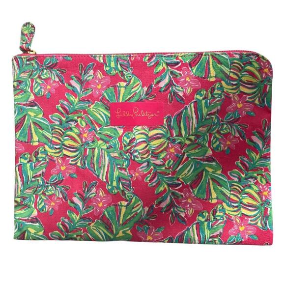 Lilly Pulitzer Jungle Tumble Pomegranate Pick Me Up Large Cotton Coated Pouch - Picture 1 of 4